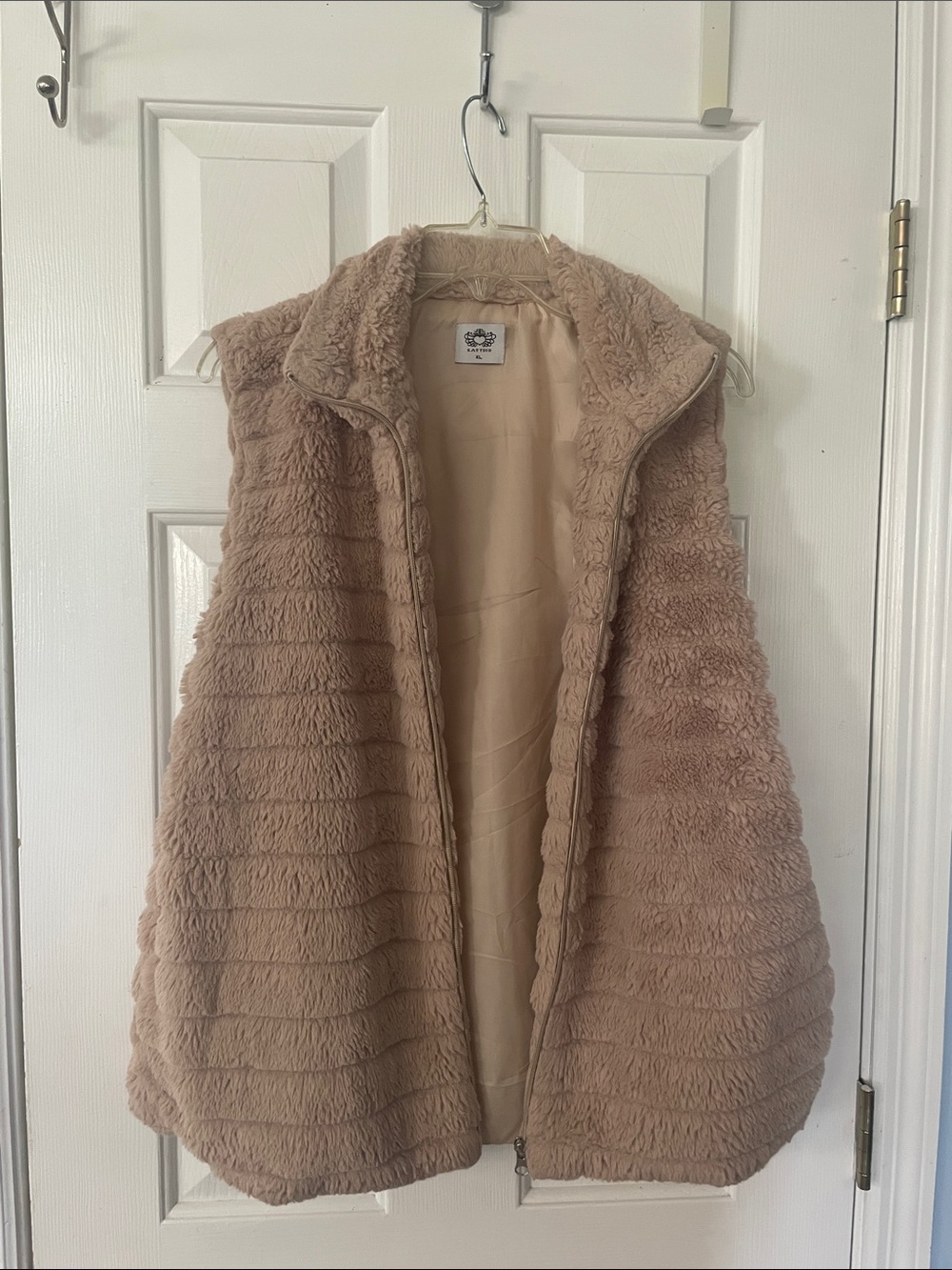 Katydid Plush Faux-Fur Sleeveless Vest in Taupe
